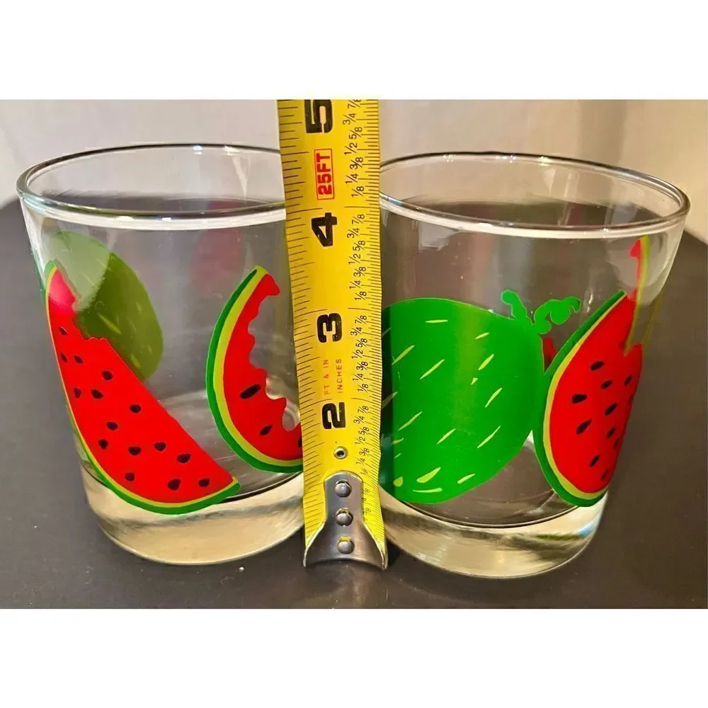 2 Vintage Watermelon Glasses, Lowballs, Cocktail Glasses EVC